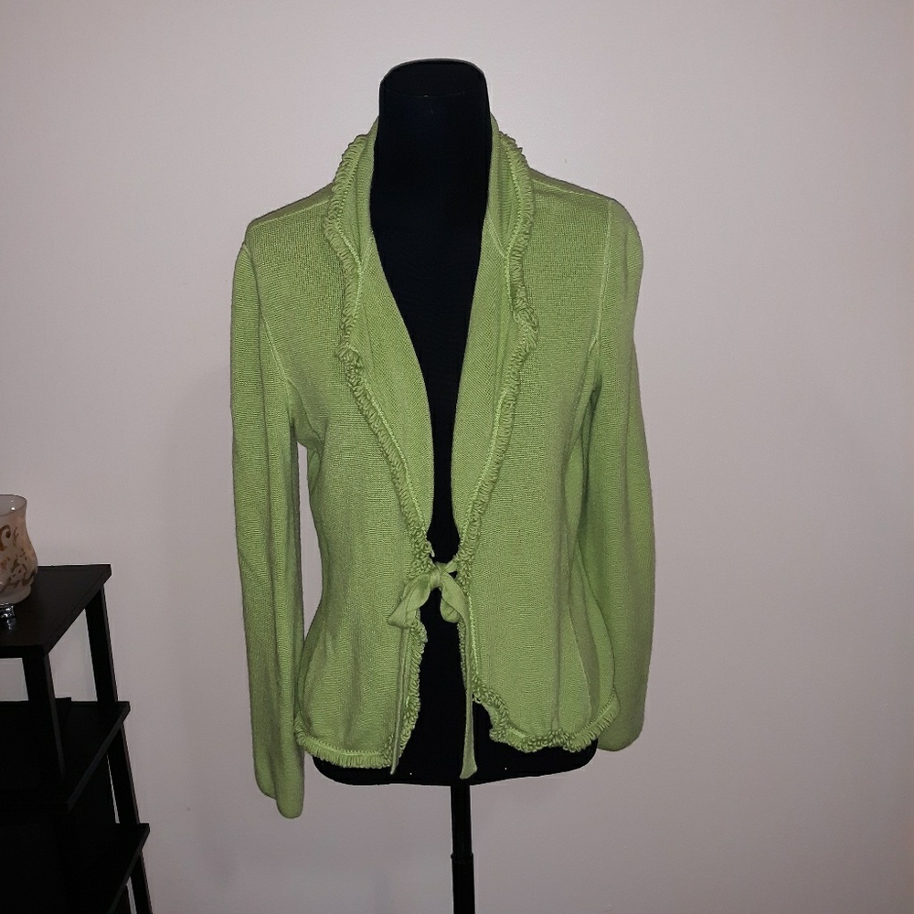 Armani Collezioni Green Fringe Front Tie Cardigan
